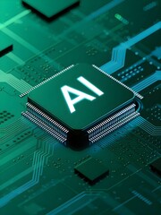 National Ai Day, A close-up of an AI chip on a circuit board, symbolizing artificial intelligence, technology, and the future of computing