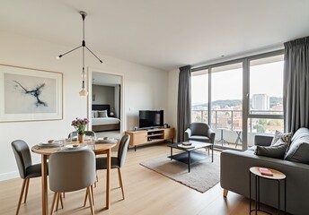 Fototapeta premium Highend apartment with smart home features and large copy space 