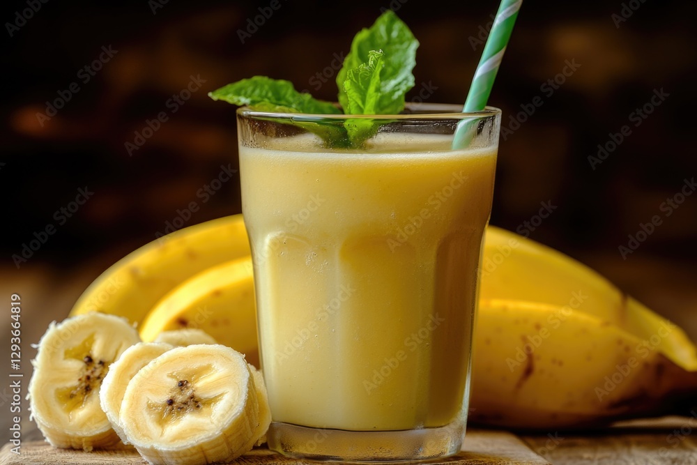 Poster A refreshing drink with a ripe banana and a straw for easy sipping
