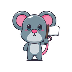 Mouse cartoon vector illustration with white flag
