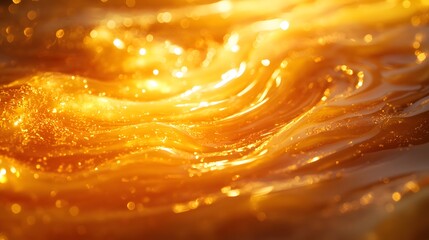 Close-up of golden honey, showcasing its rich texture and glistening surface. A luxurious abstract image. Golden Honey Abstract: A Luxurious Texture