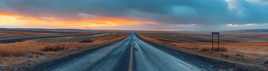 Scenic Country Road at Sunset with Dramatic Sky and Vibrant Colors