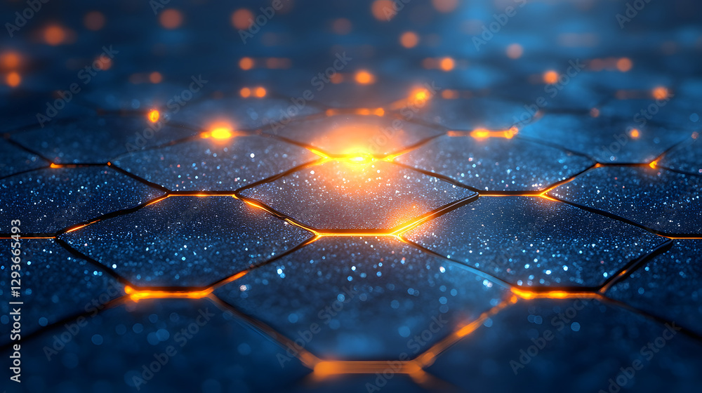 Poster digital hexagon matrix: futuristic, interconnected hexagon matrix glowing with digital energy, symbo