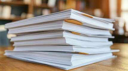 A disorganized stack of various papers piled on top of one another, creating a cluttered and chaotic appearance.