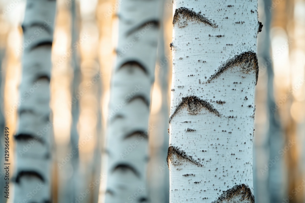 Poster A close up shot of a group of trees with distinctive white bark, ideal for use in nature-inspired designs