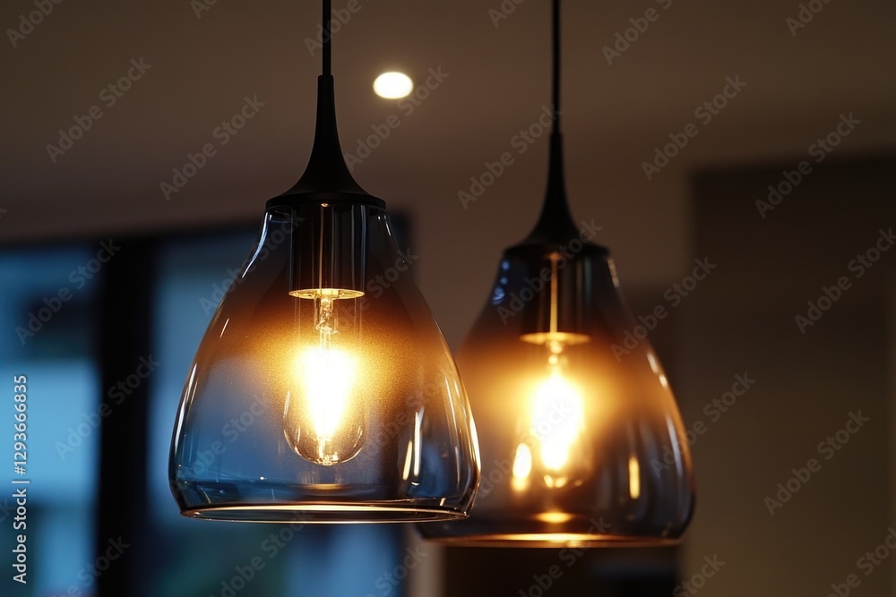 Poster a pair of lights hung from the ceiling with a simple and modern design
