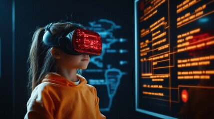 Futuristic online teaching environment, holographic learning interface, immersive virtual classroom experience