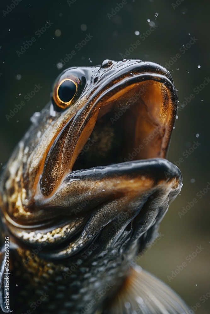 Poster a close-up shot of a fish with its mouth open, showing its teeth and gills
