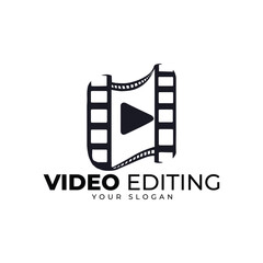Fototapeta premium Video Editing Logo Vector with Film Strip and Play Button