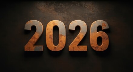 Rusty Metal 2026 New Year Design Grunge Texture Background