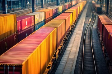 Fototapeta premium Trains, rail, freight, cargo, industrial, transportation