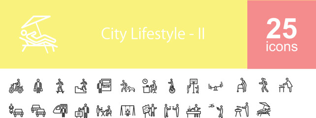 Line icons about city lifestyle.