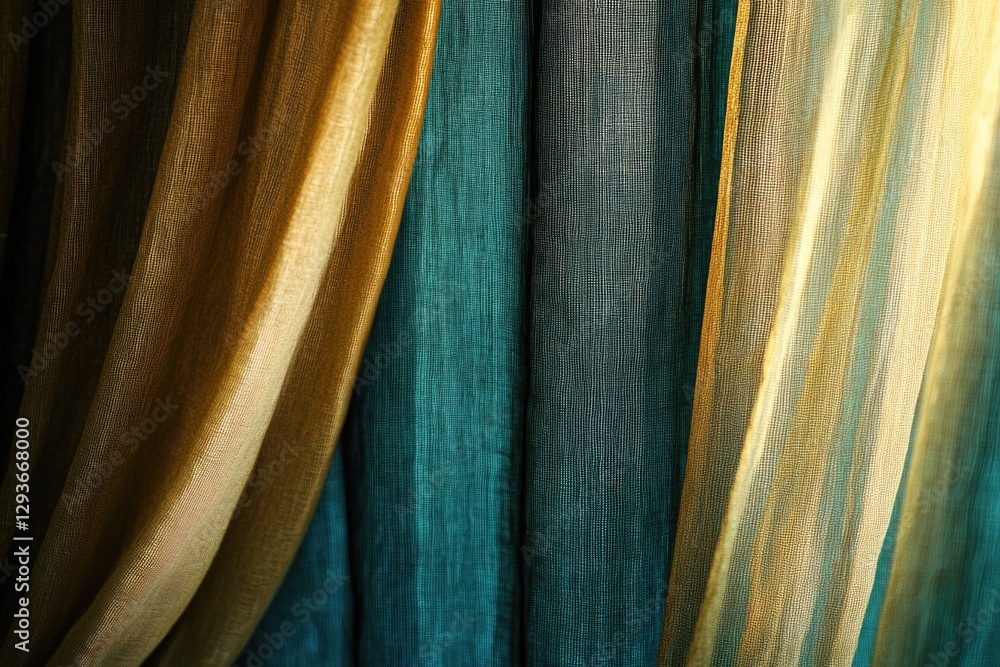 Poster a close-up view of a curtain in a room, suitable for use in interior design or home decor contexts
