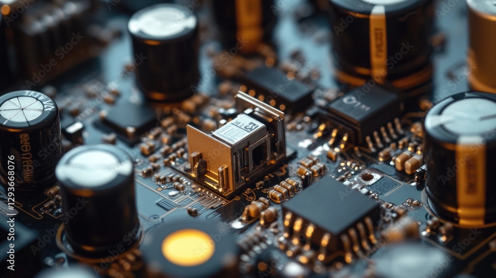 Aufkleber close-up of electronic components on a computer motherboard