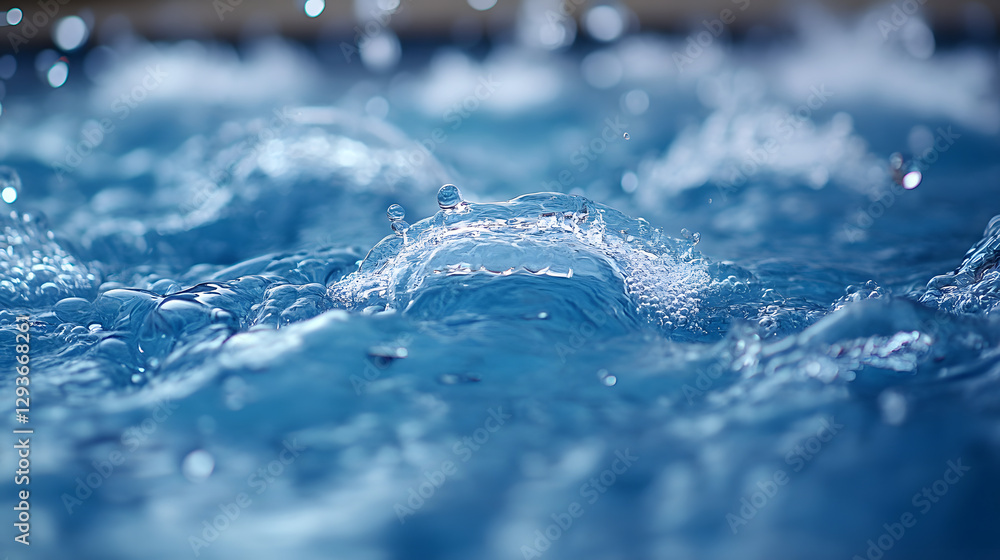 Poster water dynamics: the image captures the dynamic dance of water droplets and ripples within a body of 