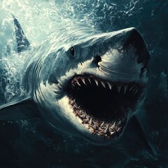 Fototapeta premium A detailed view of a shark's facial expression, suitable for use in educational or scientific contexts