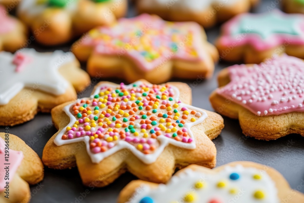 Poster a table filled with cookies covered in sweet icing, perfect for decorating or snacking