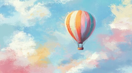 Obraz premium A colorful hot air balloon is flying high in the sky