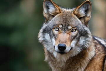 Fototapeta premium Close-up shot of a wolf gazing directly into the camera lens