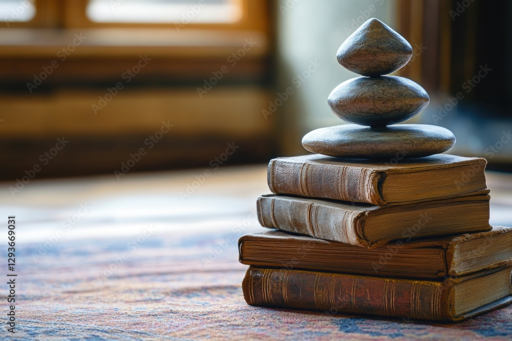 Poster A stack of books placed on a table surface, ready for reading or study