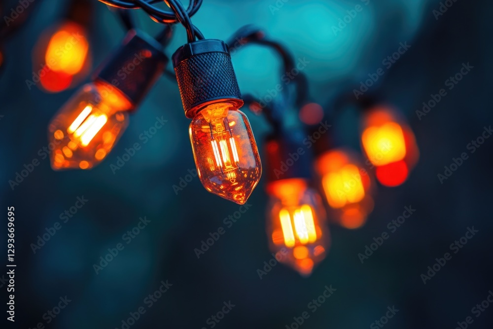 Poster a scene with a tree decorated with colorful string lights, perfect for festive occasions or as a uni