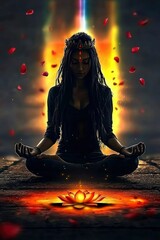 Mystical Queen Meditating with Fiery Lotus