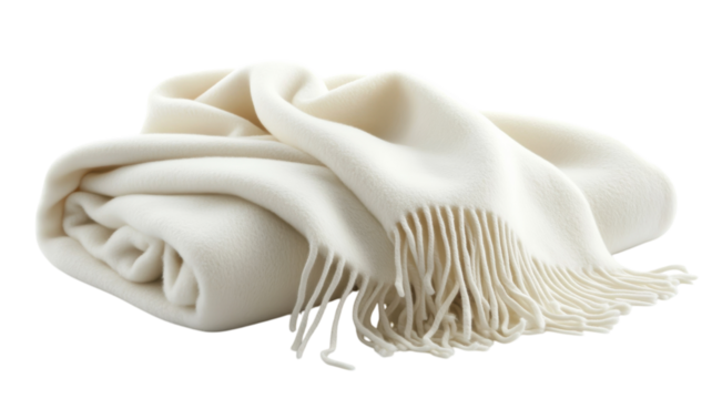 Soft white blanket with fringed edges draped elegantly on a flat surface for cozy warmth and comfort