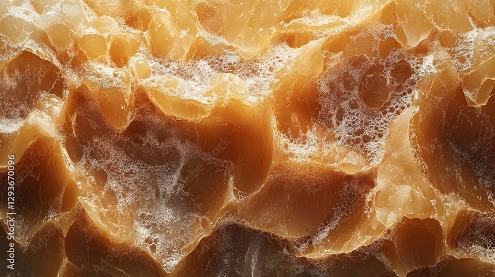 Poster close-up abstract image of honey onyx stone texture. brown and white marble background with bubbles.