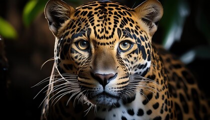 Obraz premium Jaguar in Serengeti Savannah, Majestic and Powerful Feline Stalking Prey amidst Golden Grasses, A Spectacular Scene of African Wildlife at Dusk