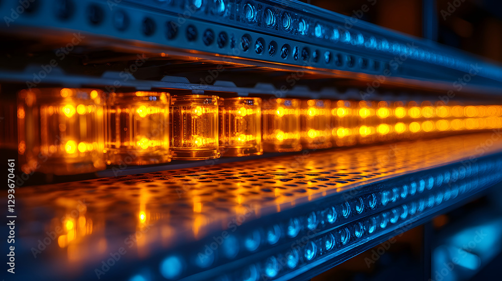 Aufkleber illuminated components: a close-up shot highlighting a series of glowing components arranged in a gr