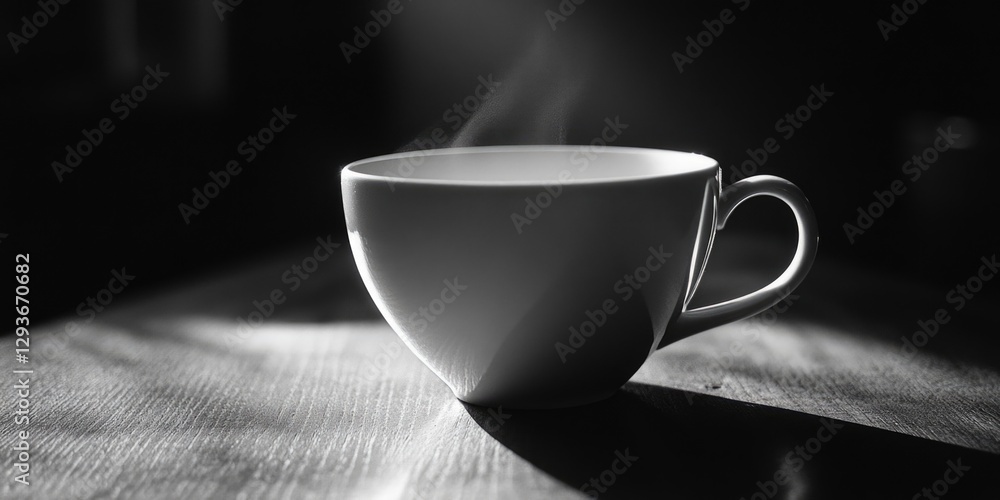 Poster a single coffee cup sits on a table with no other objects in sight