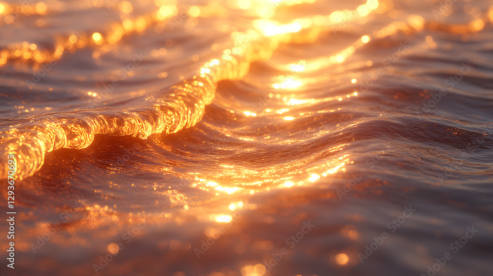 Poster golden waves: captivating image of water reflecting the warm sunlight, creating a mesmerizing displa