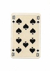 A decorative antique playing card in the suit of spades.