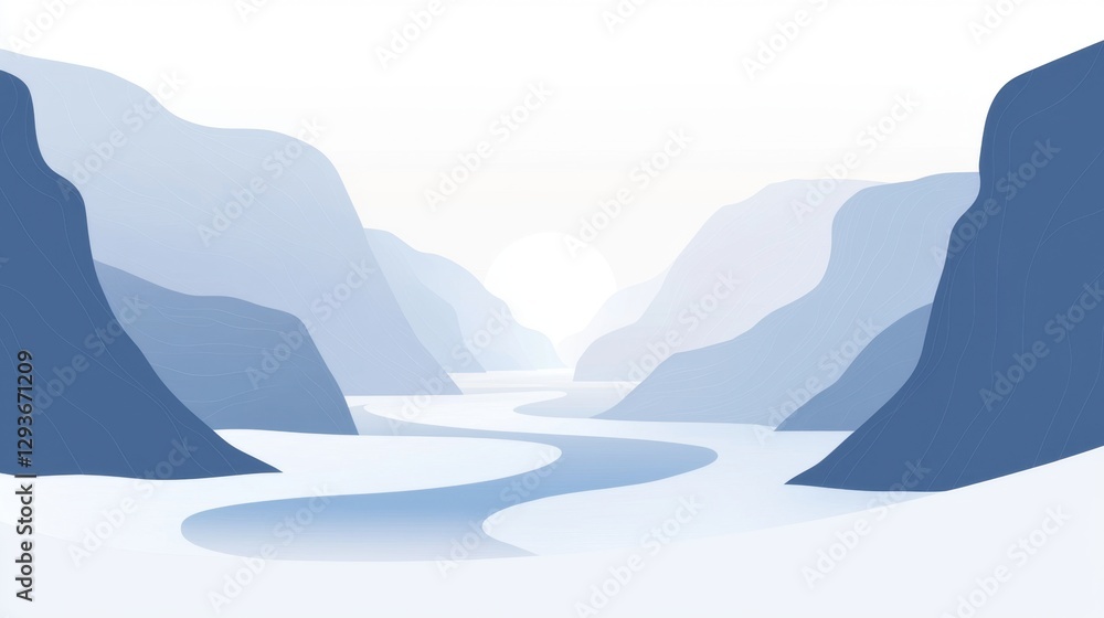 Poster a mountain range with a river running through it