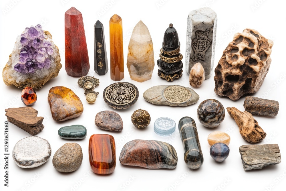Poster a collection of various types of rocks and stones, ideal for use in educational or scientific contex