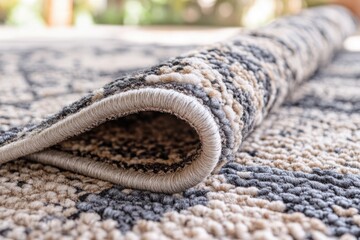 A detailed view of a rug's texture and pattern, suitable for use in interior design or product photography