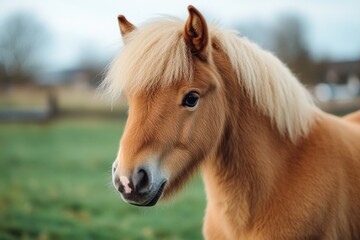 Obraz premium A brown horse stands proudly on the edge of a lush green field, surrounded by nature's beauty