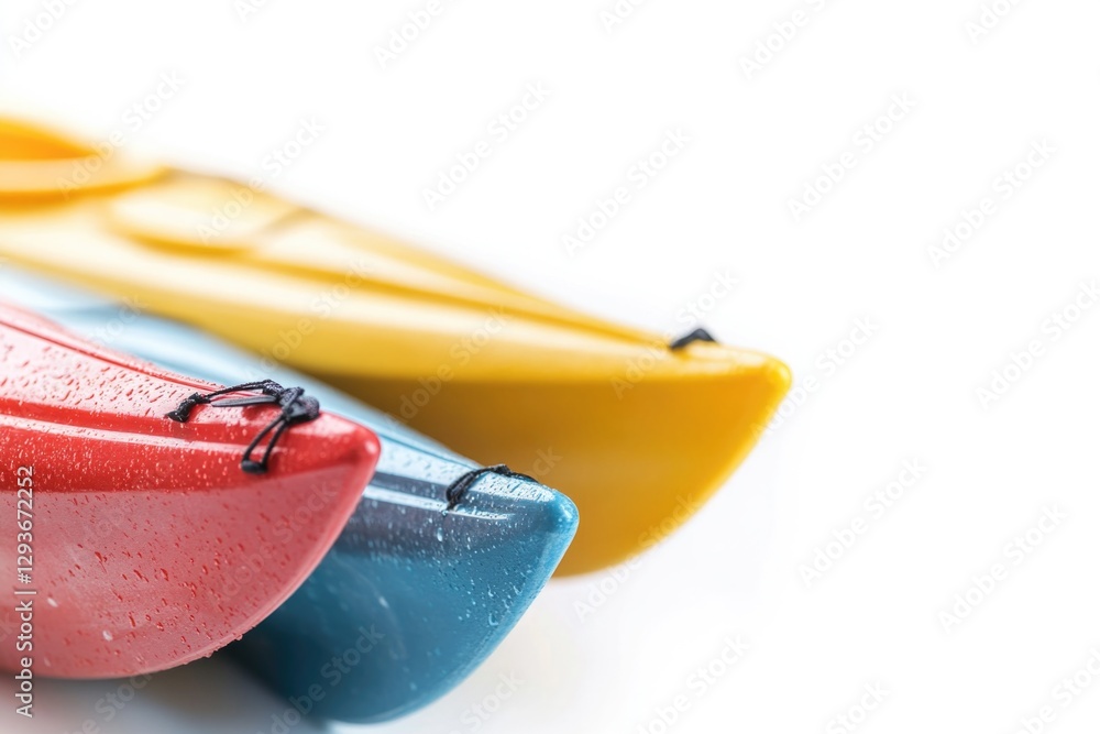 Aufkleber a row of colorful kayaks on a white surface, ideal for use in travel or adventure-themed projects