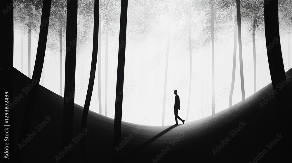 Poster a man walks through a forest with trees in the background