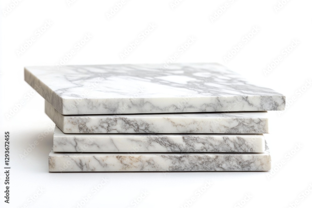 Poster A stack of four marble coasters sitting on top of each other, ideal for use in a decorative or functional context