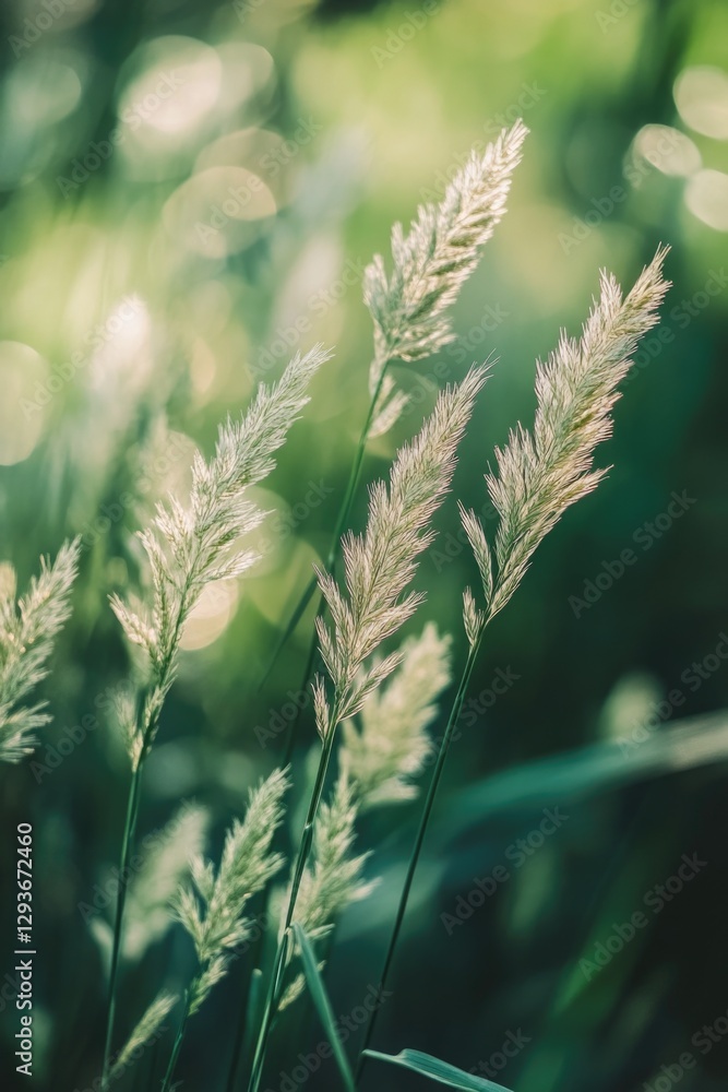 Poster a macro shot of lush green grass with a blurred background, perfect for use in designs where a natur