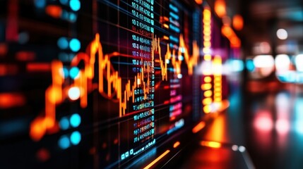 High-tech financial dashboard displaying a revenue growth graph, futuristic corporate setting with digital data visualization