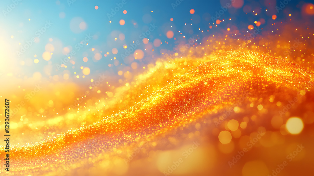 Poster golden flowing energy: captivating abstract composition depicting shimmering golden particles flowin