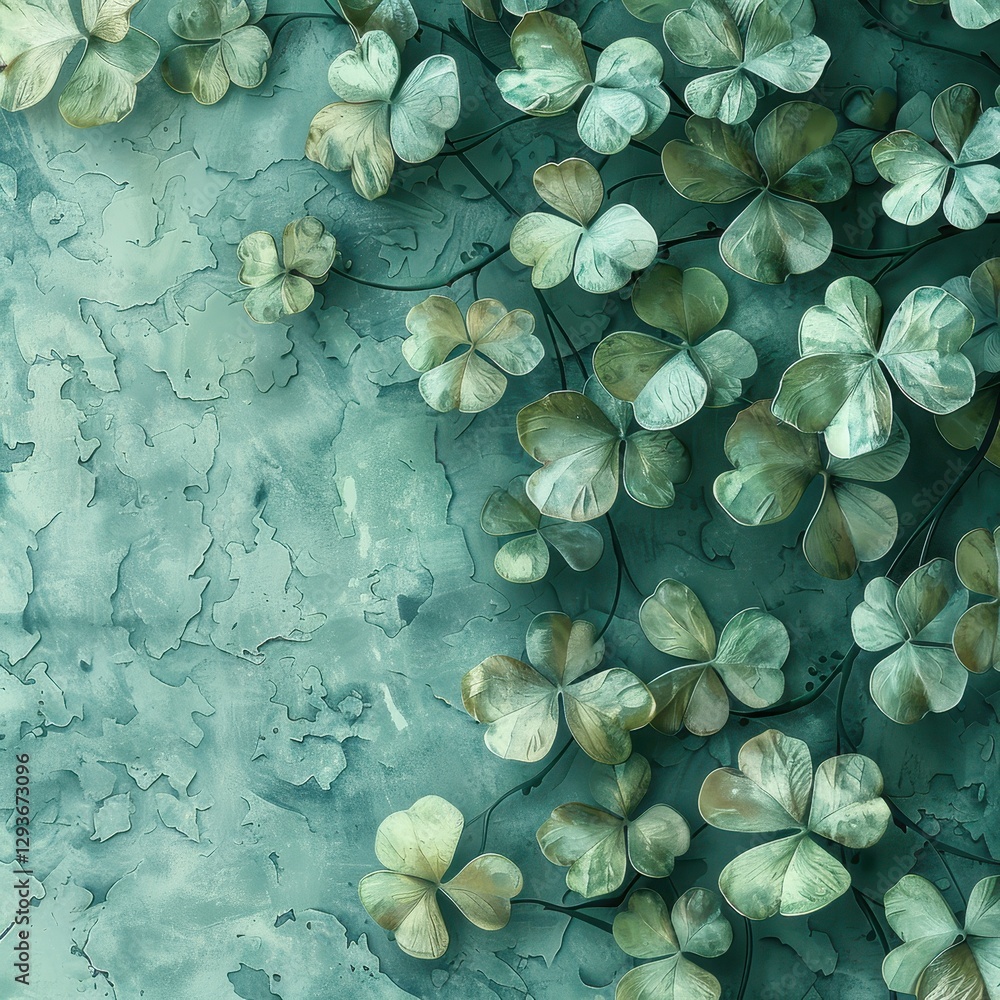 Poster Teal and Green Leaf Background Texture