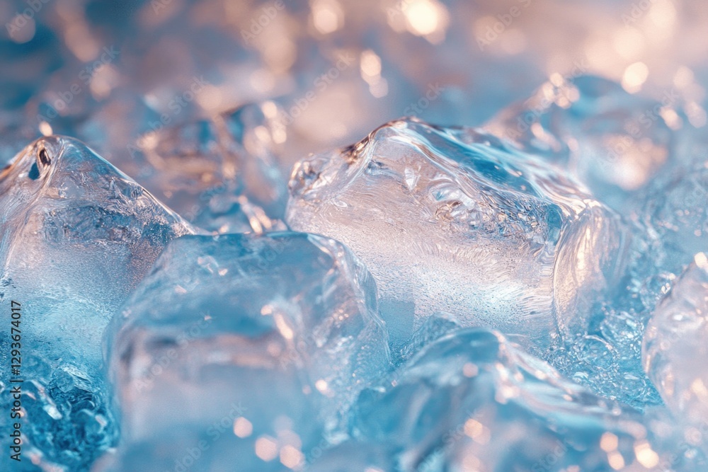 Poster A stack of clear ice cubes resting on a table, ready for use in cold beverages