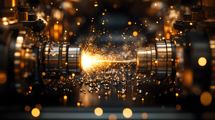 Obraz premium Industrial Spark: A mesmerizing close-up of machinery in action, sparks erupting dynamically, illustrating the raw power and precision of modern industry.