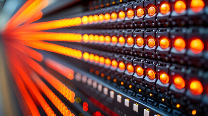 Data Stream: A visual representation of the digital world with an array of lights and data. It captures the essence of modern technology and the complex networks that drive it. 