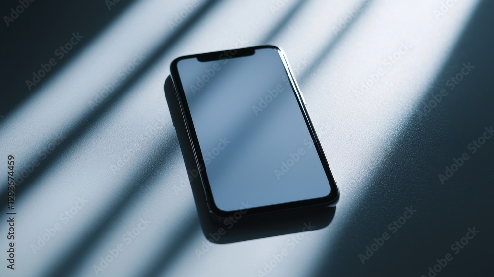 Poster a cell phone is sitting on a table with a shadow on it
