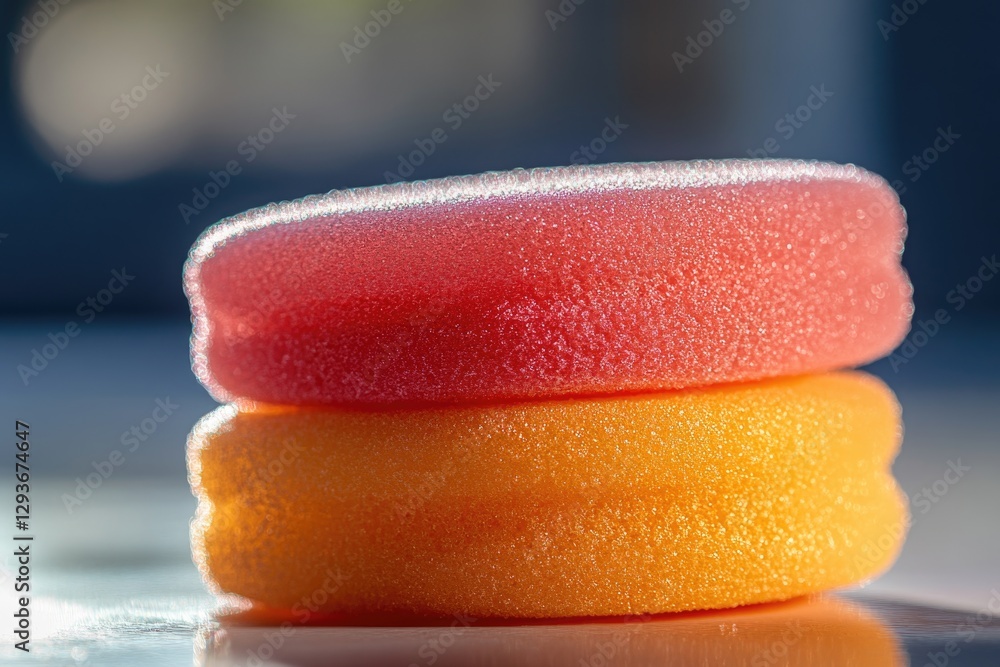 Aufkleber a close-up photo of two sponges placed on a table, suitable for use in illustrations about cleanline
