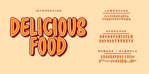 Font Food "Delicius Food" Font Uppercase Lowercase and Number. Classic Lettering Minimal Fashion Designs. Typography modern Sen serif fonts regular decorative vintage concept. vector illustration © aristoart